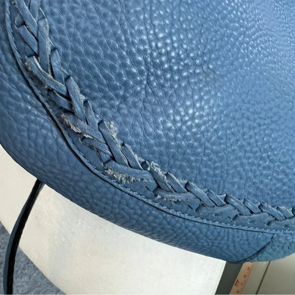 REBECCA MINKOFF Pebbled Leather Hobo Bag Blue Braided Shoulder Purse